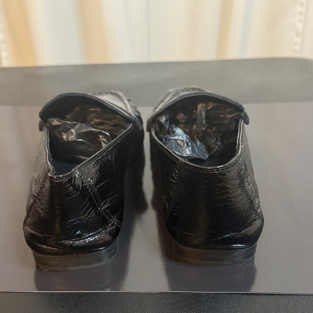 Massimo Dutti Black Patent Leather Loafers Size 39 Women Clean Made In Morocco - Picture 3 of 6